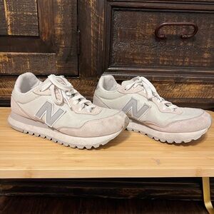 New Balance tan and cream sneakers
